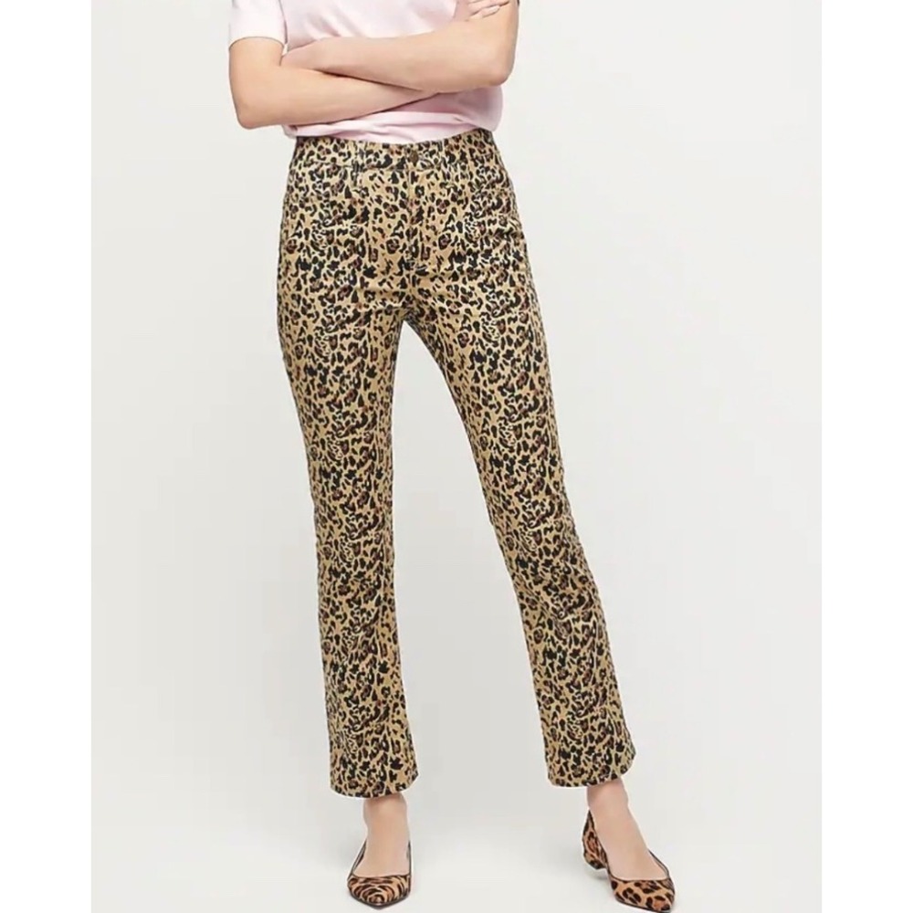 J. Crew Kickout High Rise Stretch Crop Ankle Pants Leopard Print 26 Casual Work